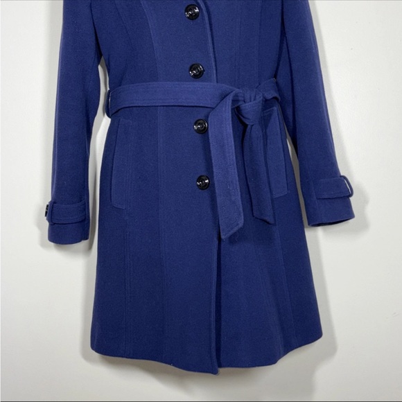 Diane Von Furstenberg DVF L Navy Blue wool Blend Coat trench removable hood - Picture 3 of 12